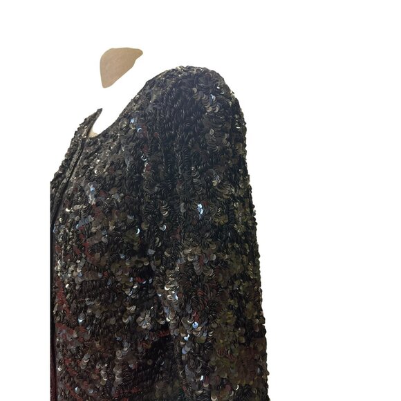 Vintage Laurence Kazar Black Sequined Long-Sleeve Jacket Blazer Evening Coat For - Picture 5 of 13